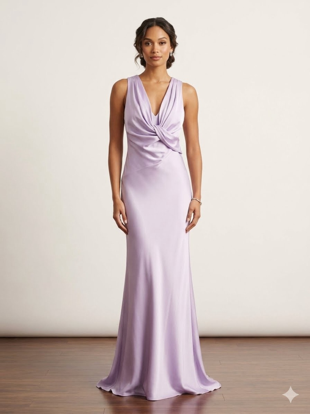 BCBGMaxAzria Lavender Twist-Front V-Neck Maxi Gown